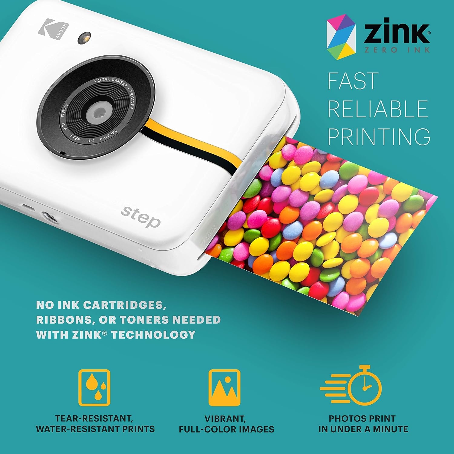 image:imageKODAK Step Instant Camera With 10MP Image Sensor Zink Zero Ink Technology White Bundle Photo Album Case 20 Pack Zink Paper Markers StickersWhite