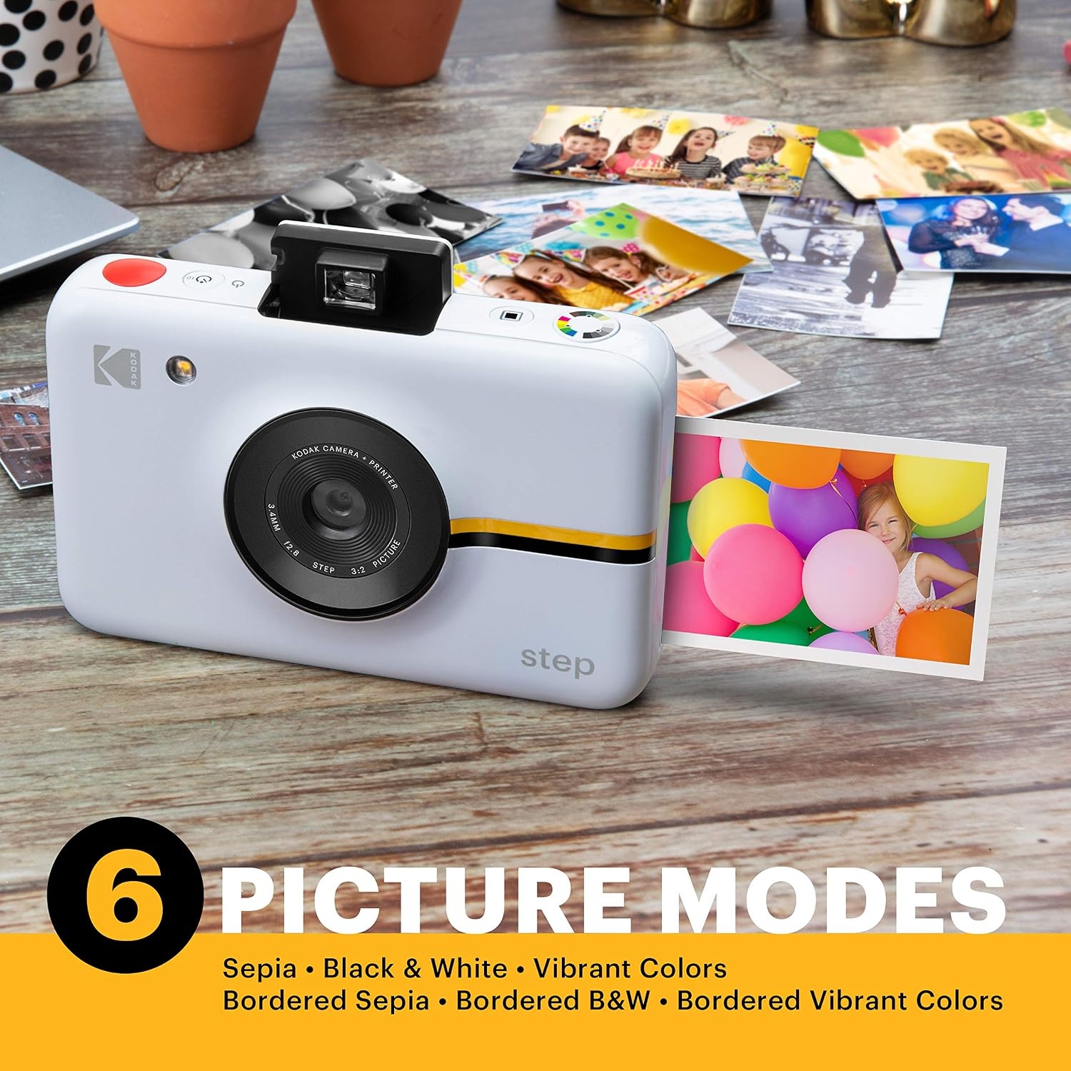 image:imageKODAK Step Instant Camera With 10MP Image Sensor Zink Zero Ink Technology White Bundle Photo Album Case 20 Pack Zink Paper Markers StickersWhite