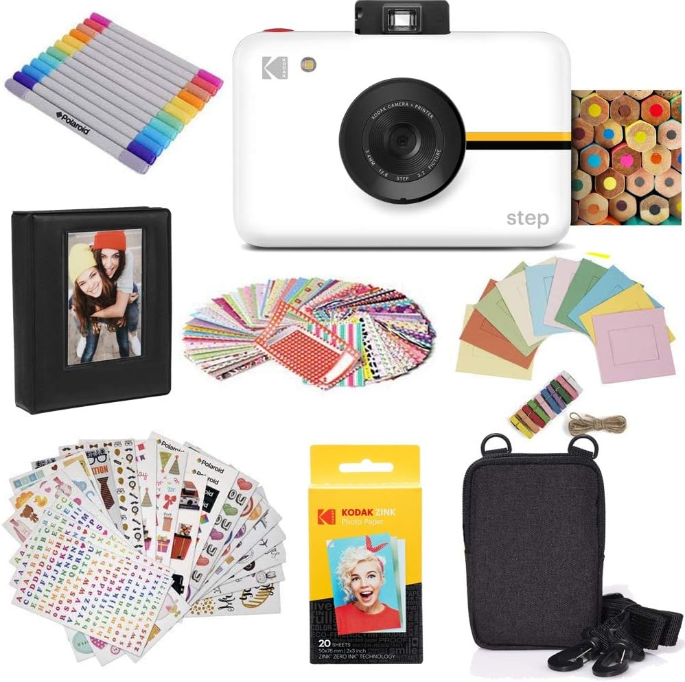 image:imageKODAK Step Instant Camera With 10MP Image Sensor Zink Zero Ink Technology White Bundle Photo Album Case 20 Pack Zink Paper Markers StickersWhite