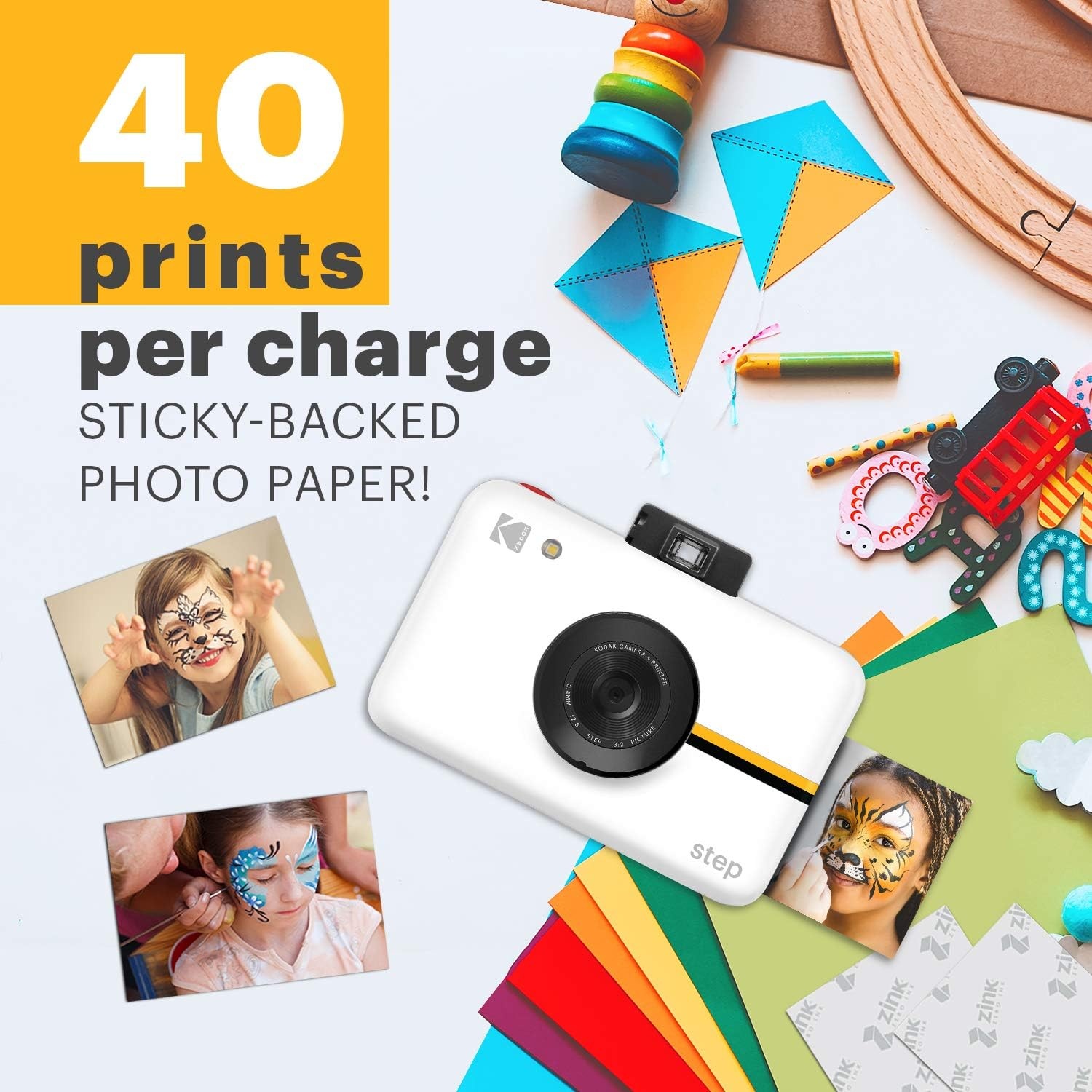 image:imageKODAK Step Instant Camera With 10MP Image Sensor Zink Zero Ink Technology White Bundle Photo Album Case 20 Pack Zink Paper Markers StickersWhite
