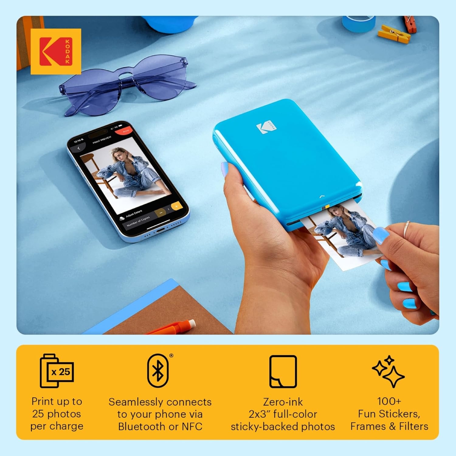 image:imageKODAK Step Instant Photo Printer with BluetoothNFC Zink Technology amp KODAK App for iOS amp Android Blue Go BundleBlue