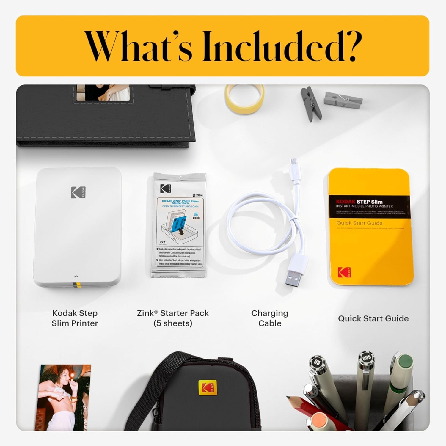 image:imageKODAK Step Slim Instant Mobile Photo Printer Kit 20 Pack Zink Paper Scissors Scrapbook Album Markers Sticker Sets