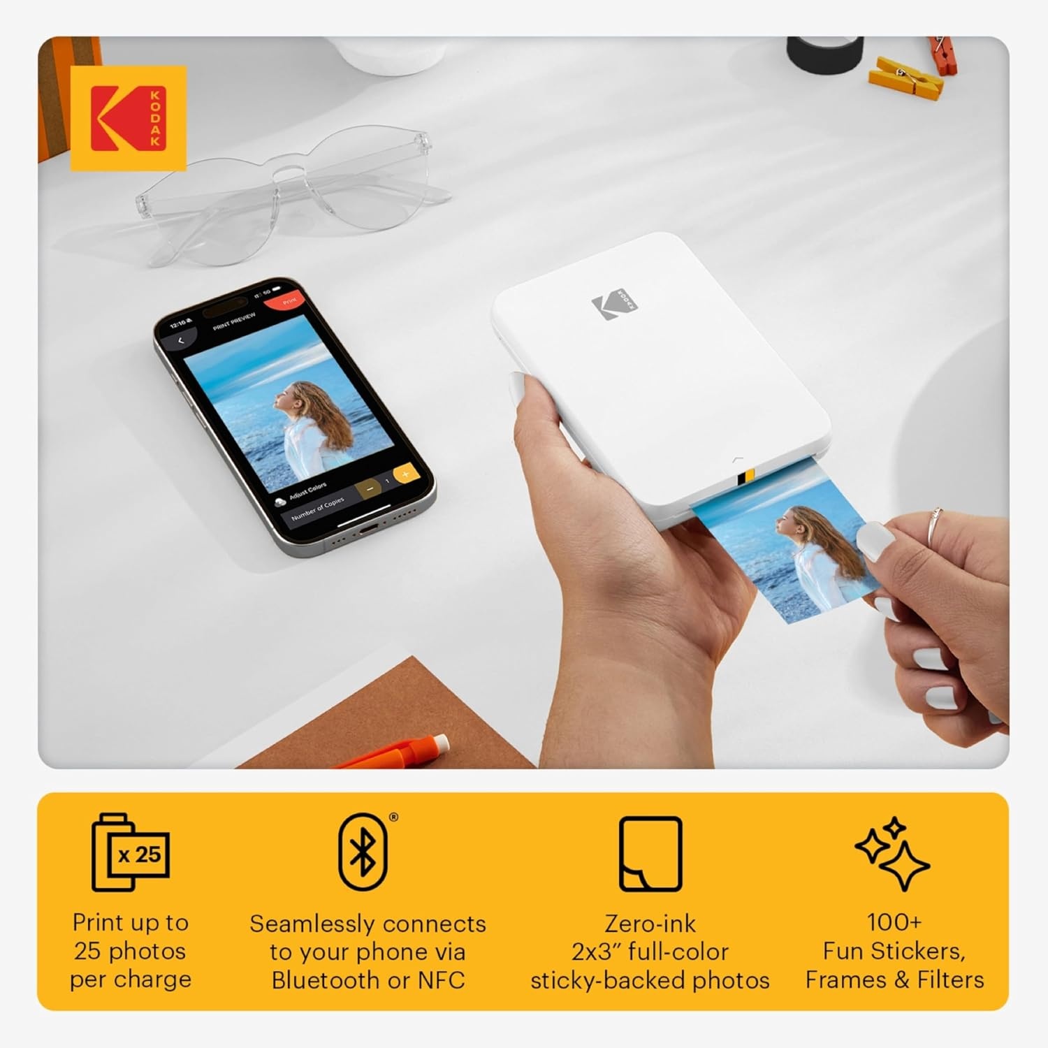image:imageKODAK Step Slim Instant Mobile Photo Printer Kit 20 Pack Zink Paper Scissors Scrapbook Album Markers Sticker Sets
