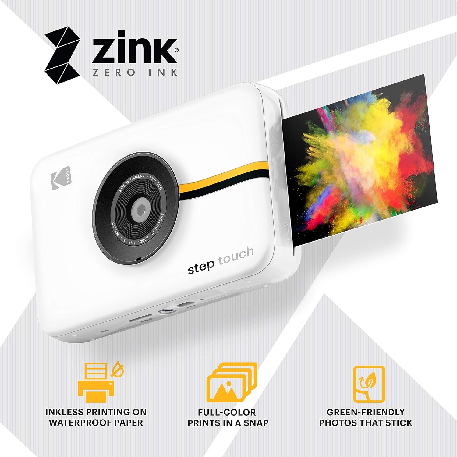 image:imageKodak Step Touch 13MP Digital Camera amp Instant Printer with 35 LCD Touchscreen Display 1080p HD Video Editing Suite Bluetooth amp Zink Zero Ink Technology WhiteWhite