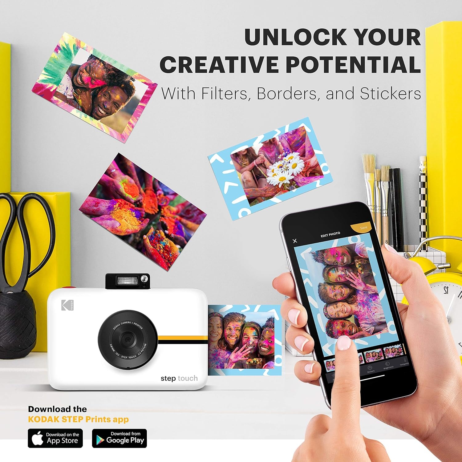image:imageKodak Step Touch 13MP Digital Camera amp Instant Printer with 35 LCD Touchscreen Display 1080p HD Video Editing Suite Bluetooth amp Zink Zero Ink Technology WhiteWhite