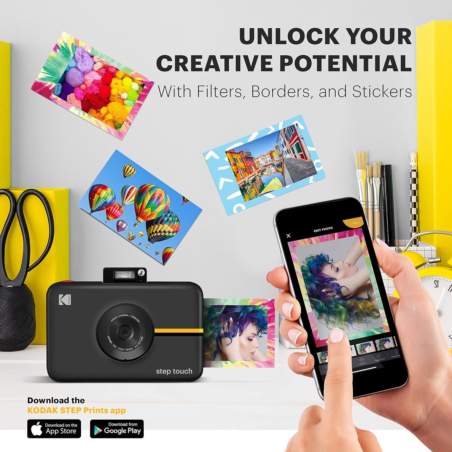 image:imageKodak Step Touch 13MP Digital Camera amp Instant Printer with 35 LCD Touchscreen Display 1080p HD Video Editing Suite Bluetooth amp Zink Zero Ink Technology WhiteBlack