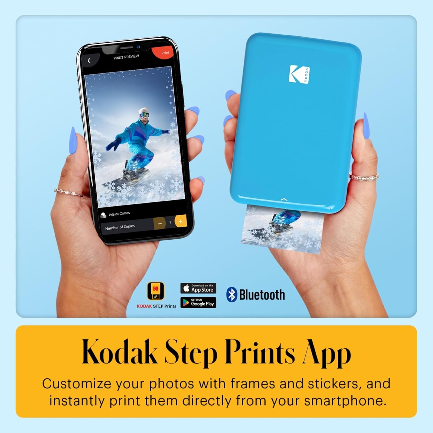 image:imageKodak Step Wireless Photo Printer 2x3 inches Zink Paper Technology amp Kodak App for iOS amp Android Blue Scrapbook BundleBlue