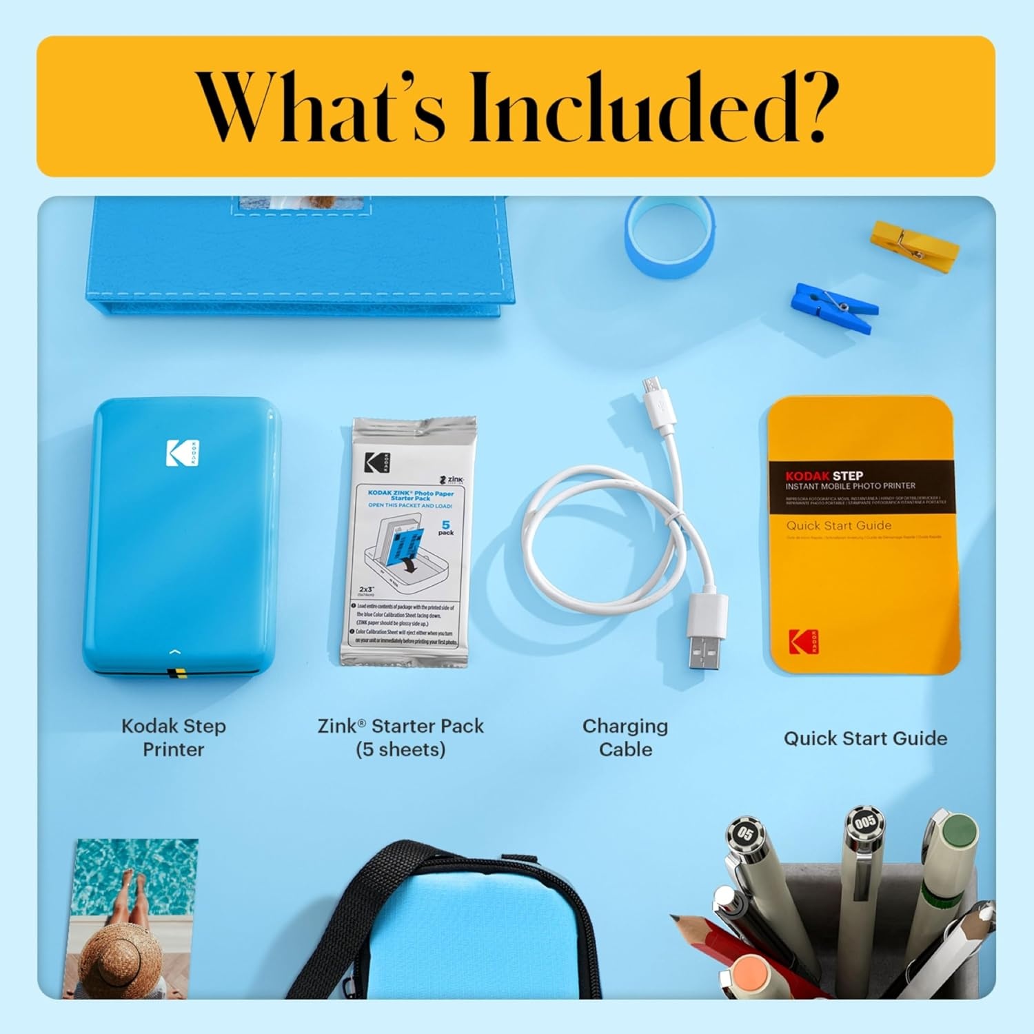 image:imageKodak Step Wireless Photo Printer 2x3 inches Zink Paper Technology amp Kodak App for iOS amp Android Blue Scrapbook BundleBlue