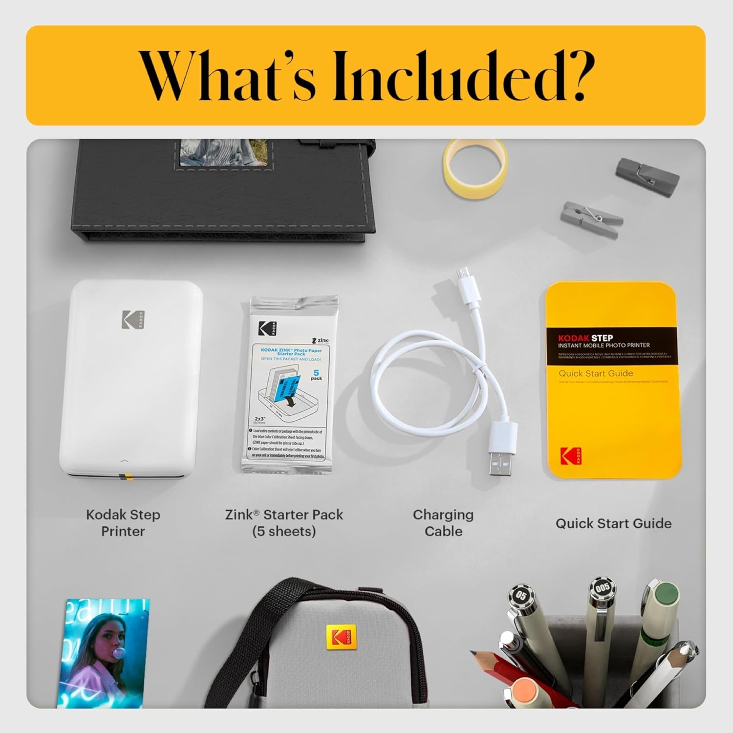 image:imageKodak Step Wireless Photo Printer 2x3 inches Zink Paper Technology amp Kodak App for iOS amp Android Blue Scrapbook BundleWhite