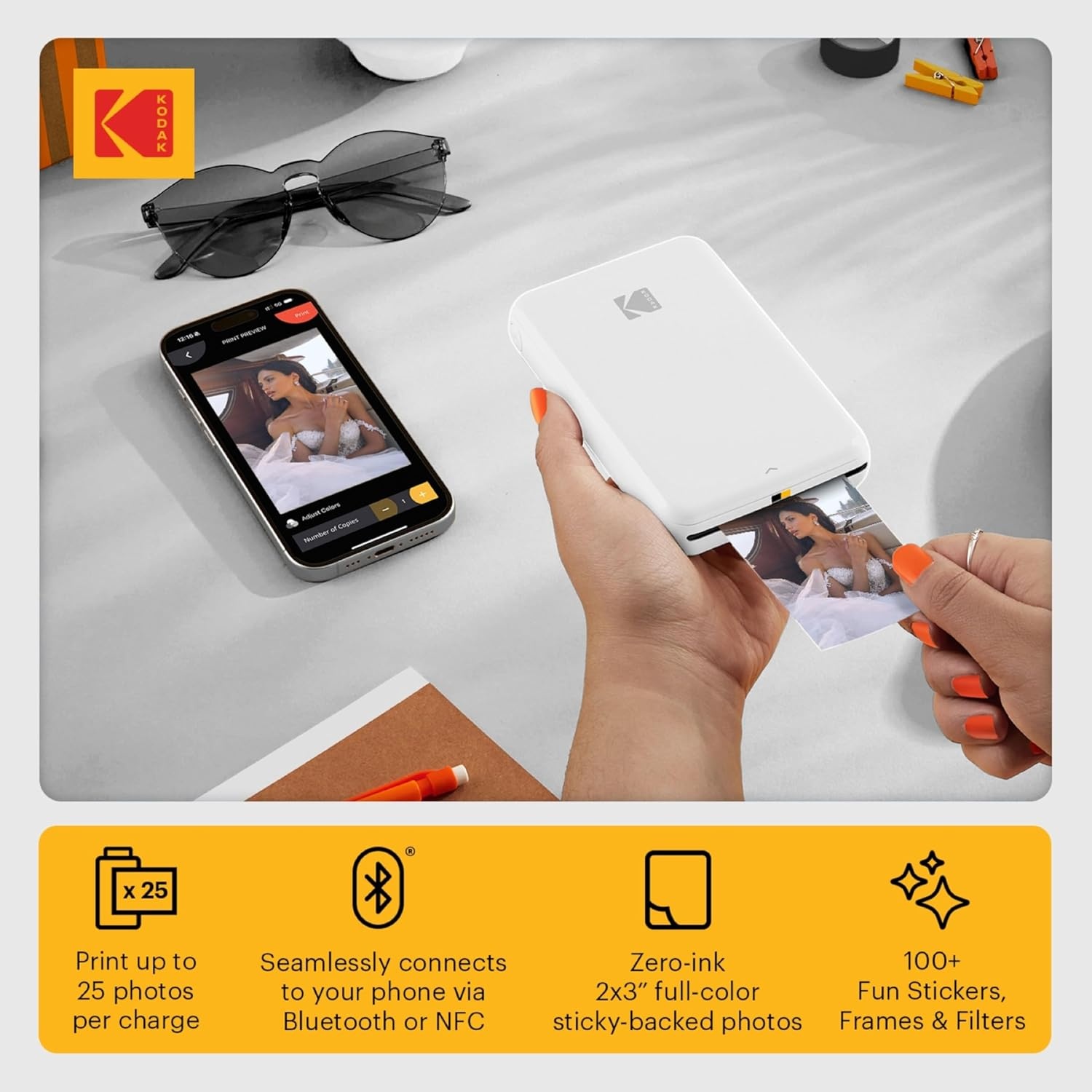 image:imageKodak Step Wireless Photo Printer 2x3 inches Zink Paper Technology amp Kodak App for iOS amp Android Blue Scrapbook BundleWhite
