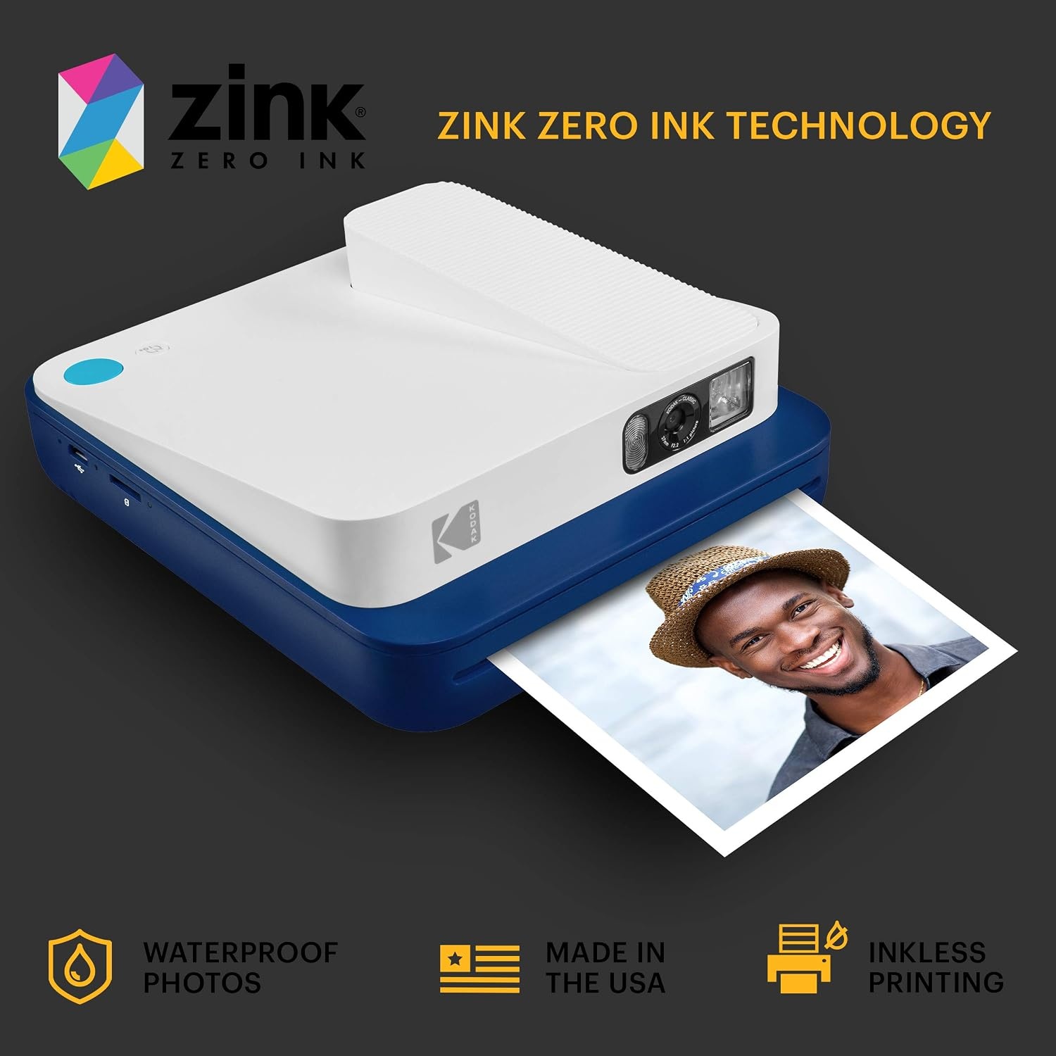 image:imageZink KODAK Smile Classic Digital Instant Camera for 35 x 425 Zink Photo Paper Bluetooth 16MP Pictures Blue