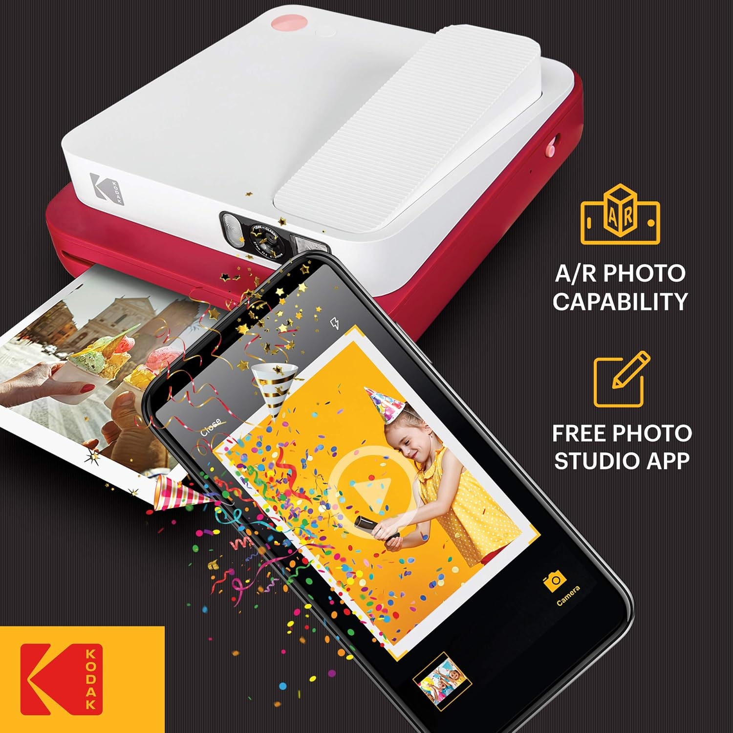 image:imageZink KODAK Smile Classic Digital Instant Camera for 35 x 425 Zink Photo Paper Bluetooth 16MP Pictures Red