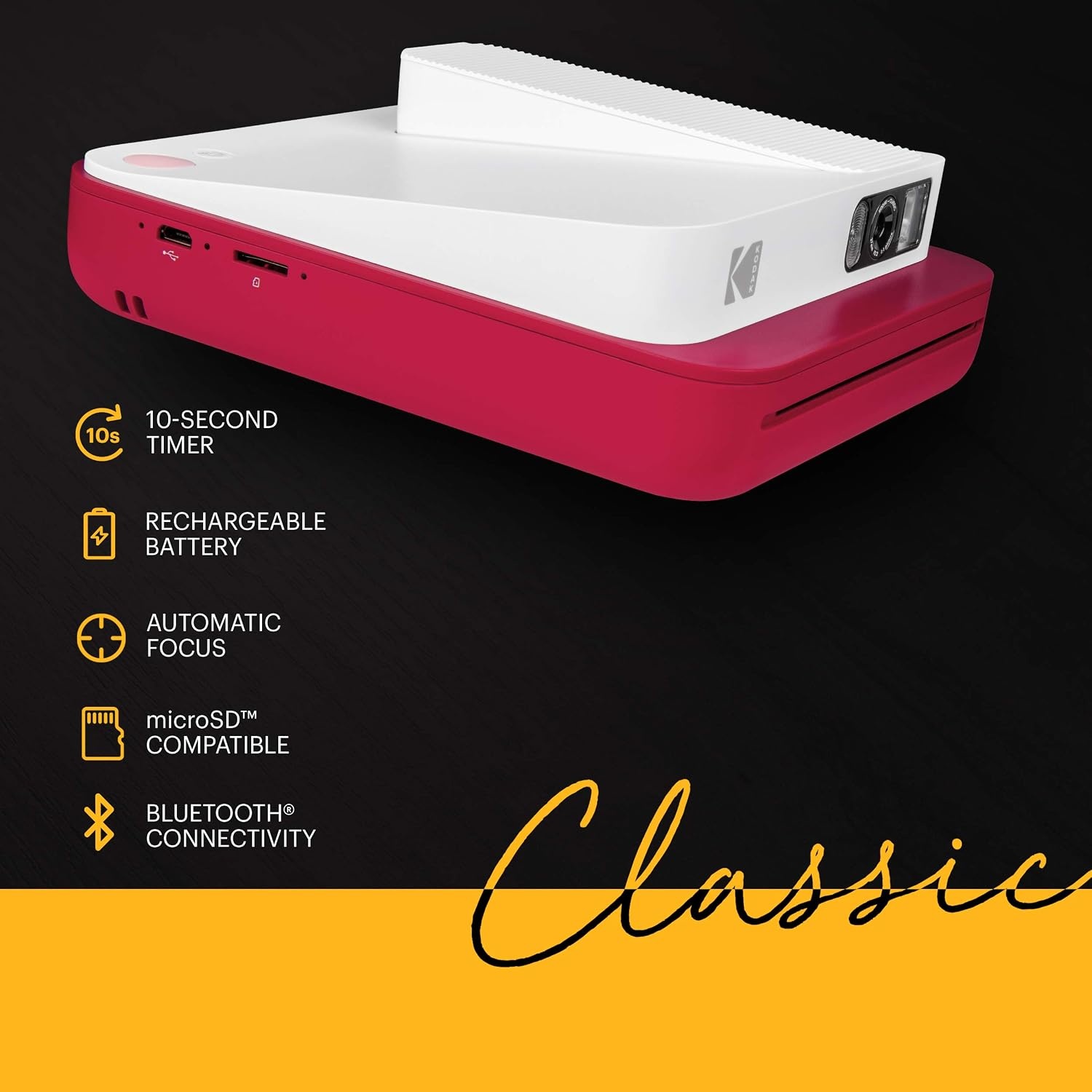 image:imageZink KODAK Smile Classic Digital Instant Camera for 35 x 425 Zink Photo Paper Bluetooth 16MP Pictures Red