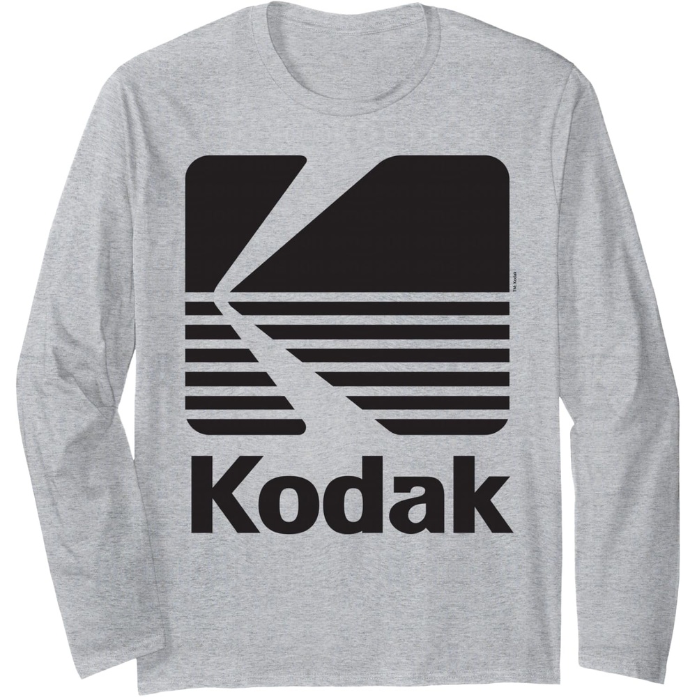 image:image80s Vintage Kodak Logo Black Long Sleeve TShirtHeather Grey