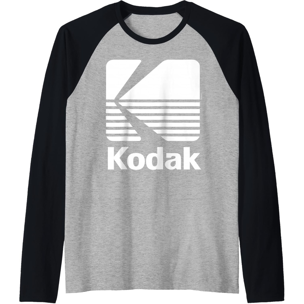 image:image80s Vintage Kodak Logo White Raglan Baseball TeeBlackAthletic Heather