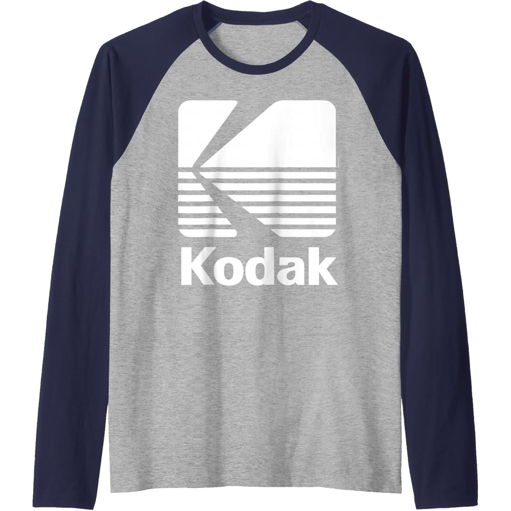 image:image80s Vintage Kodak Logo White Raglan Baseball TeeNavy BlueAthletic Heather