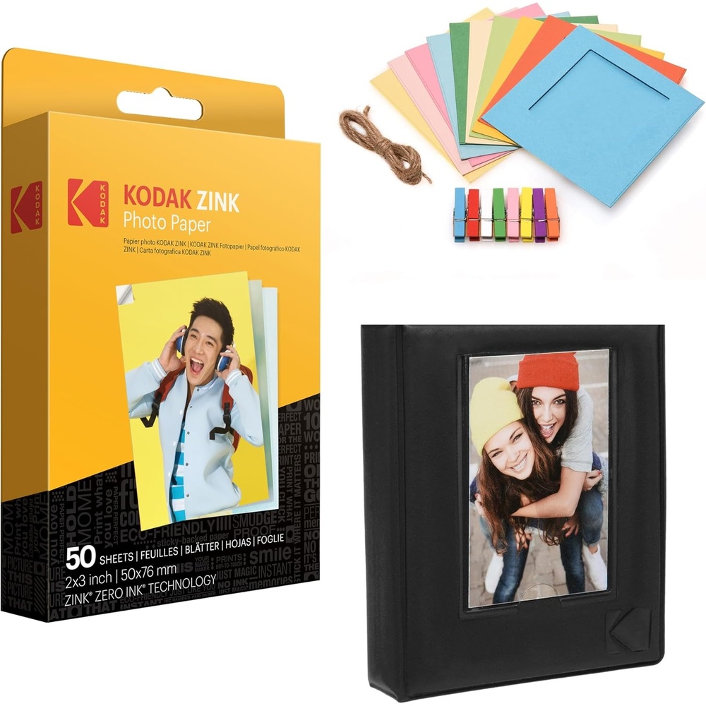 image:imageKODAK 2x3 Premium Zink Photo Paper 50 Sheets Colorful Square Hanging Photo Frames Photo Album Compatible PrintomaticBundle wFrame and Album