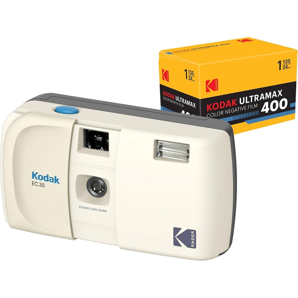 image:imageKODAK EC35 35mm Film Camera 35mm Reusable FocusFree Builtin Flash Slide Cover Beginner Friendly Film amp AA Battery are not Included Single Avocado GreenVanilla White
