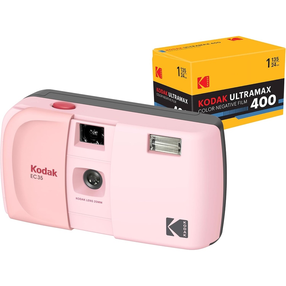 image:imageKODAK EC35 35mm Film Camera 35mm Reusable FocusFree Builtin Flash Slide Cover Beginner Friendly Film amp AA Battery are not Included Single Avocado GreenBlush Pink