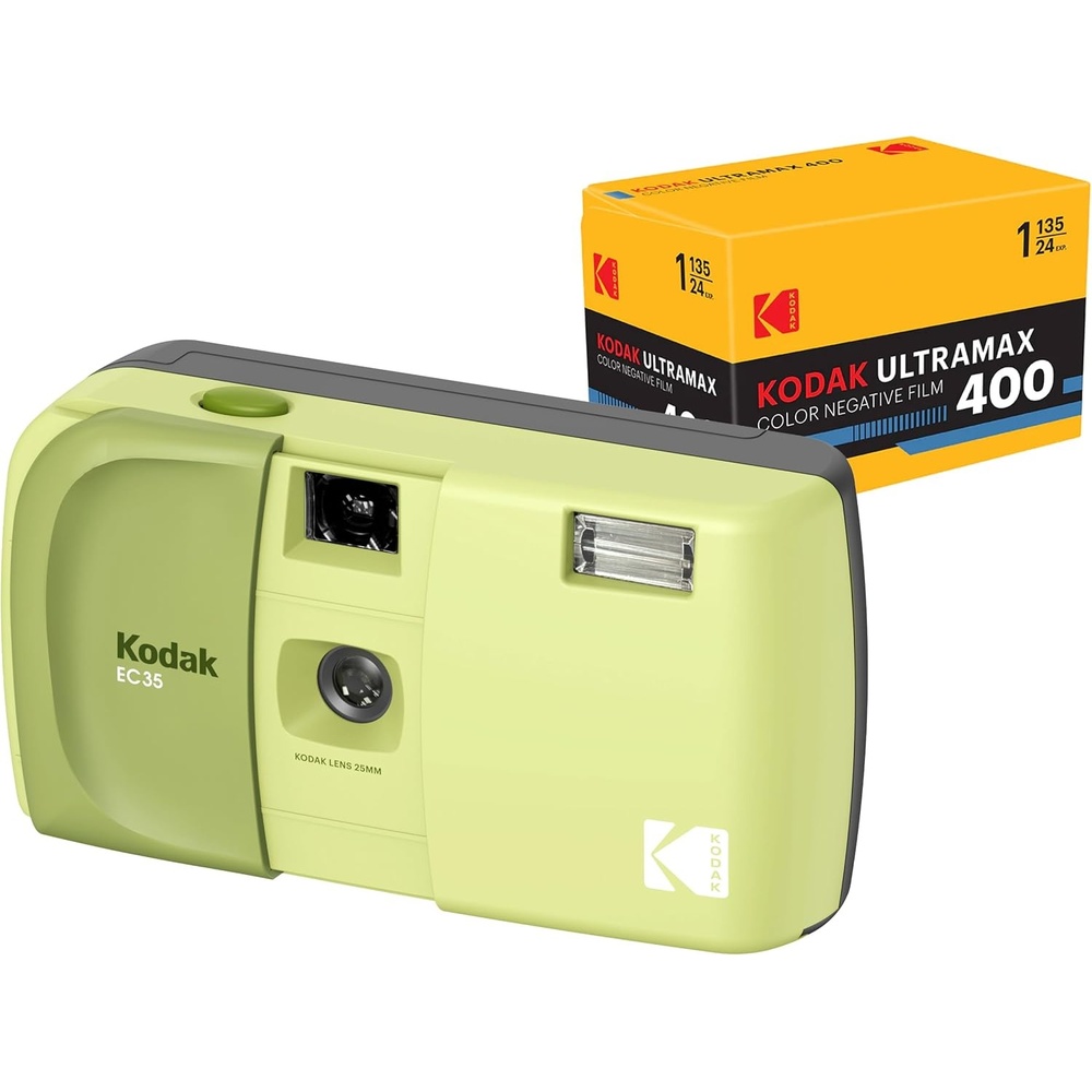 image:imageKODAK EC35 35mm Film Camera 35mm Reusable FocusFree Builtin Flash Slide Cover Beginner Friendly Film amp AA Battery are not Included Single Avocado GreenAvocado Green