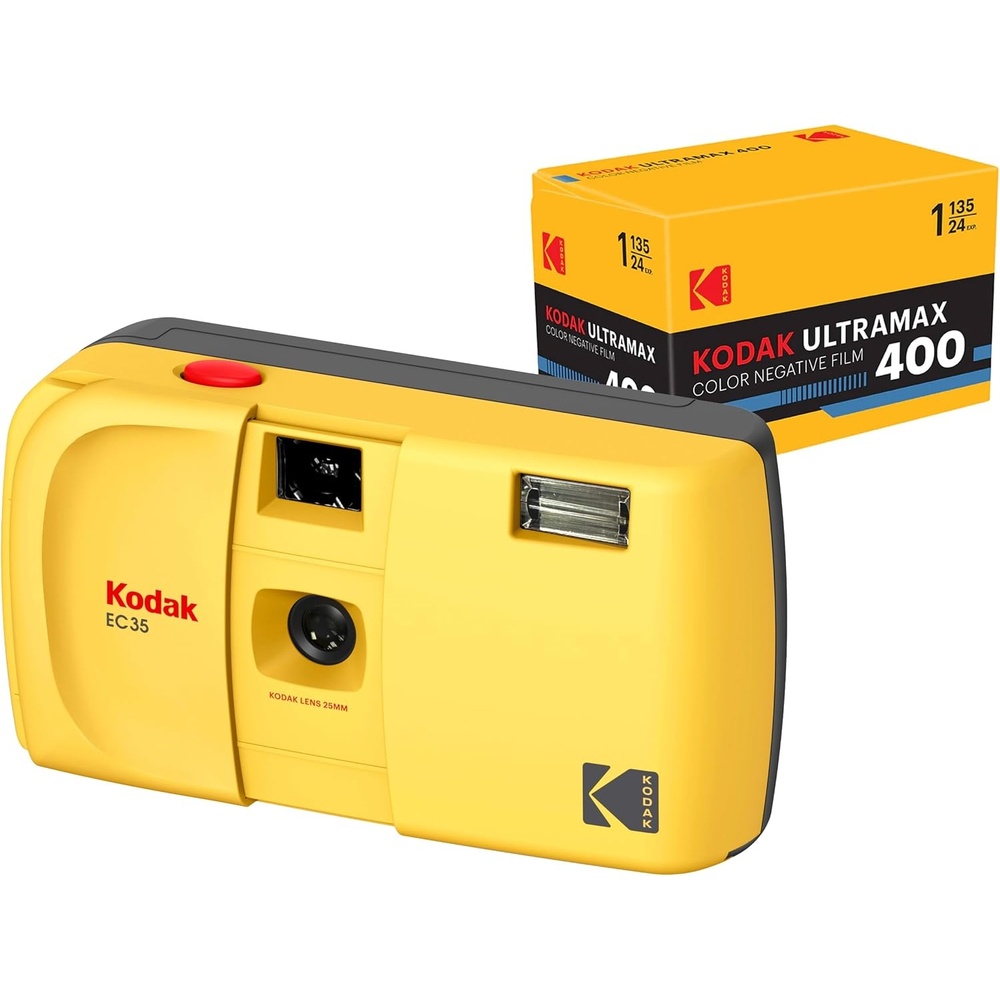 image:imageKODAK EC35 35mm Film Camera 35mm Reusable FocusFree Builtin Flash Slide Cover Beginner Friendly Film amp AA Battery are not Included Single Avocado GreenButter Yellow