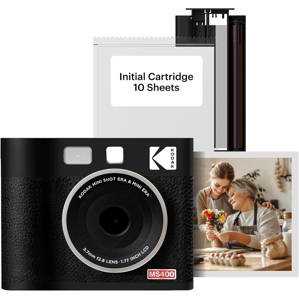 image:imageKODAK Mini Shot 4 ERA 4PASS 2in1 Instant Camera and Photo Printer 4x4 Black Camera  10 SheetsBlack