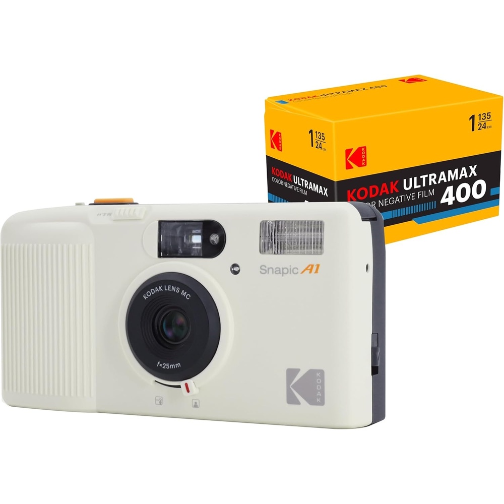 image:imageKODAK Snapic A1 35mm Film Camera 35mm Reusable 2Zone Focus Lightweight Compact Rhino Grey Film amp AAA Battery are not IncludedIvory White