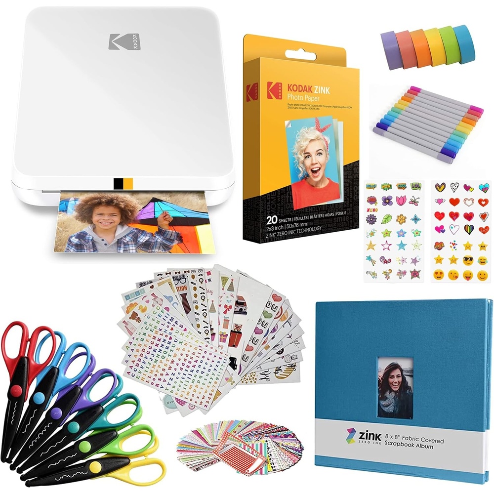 image:imageKODAK Step Slim Instant Mobile Photo Printer  Kit 20 Pack Zink Paper Scissors Scrapbook Album Markers Sticker Sets