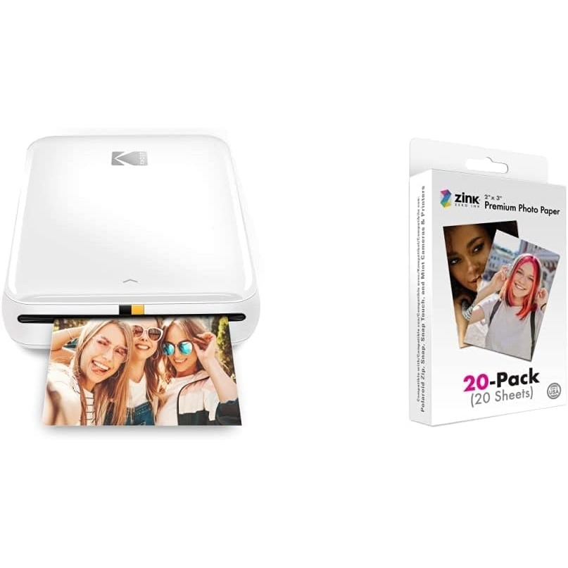 image:imageKodak Step Wireless Mobile Photo Mini Printer White Compatible wiOS amp Android NFC amp Bluetooth Devices amp 2x3 Premium Instant Photo Paper 20 Pack