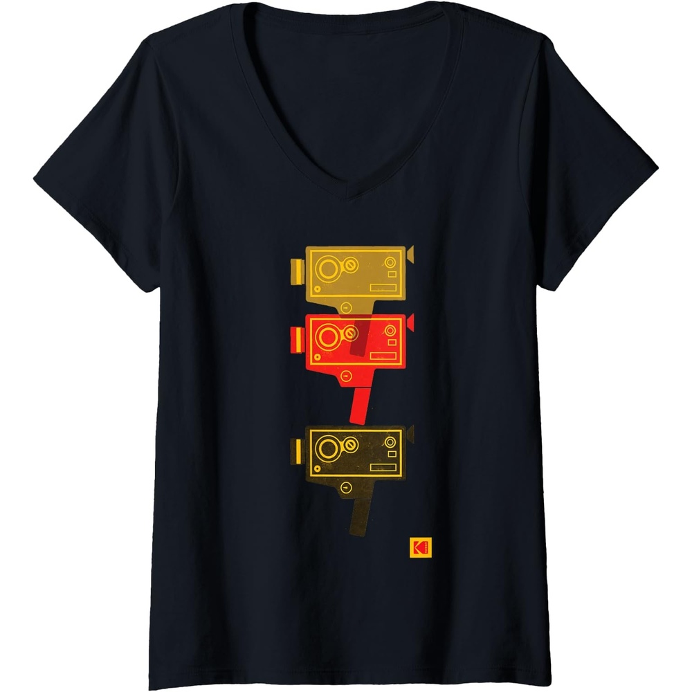 image:imageWomens KODAK M7 Movie Camera Art VNeck TShirtBlack