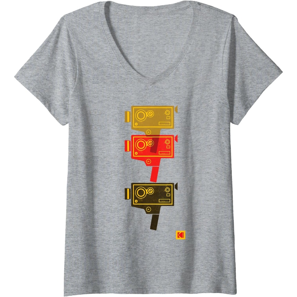 image:imageWomens KODAK M7 Movie Camera Art VNeck TShirtHeather Grey