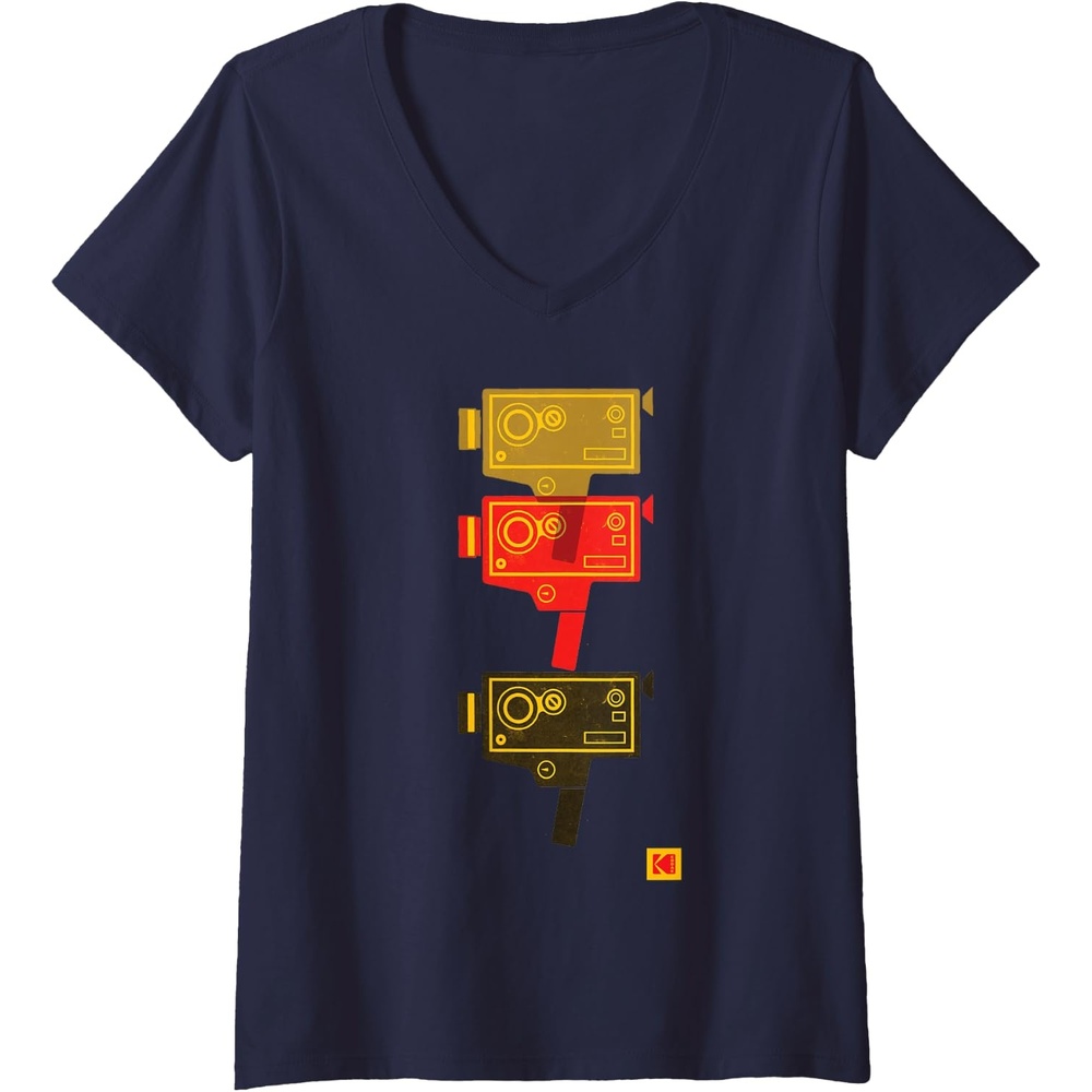 image:imageWomens KODAK M7 Movie Camera Art VNeck TShirtNavy Blue