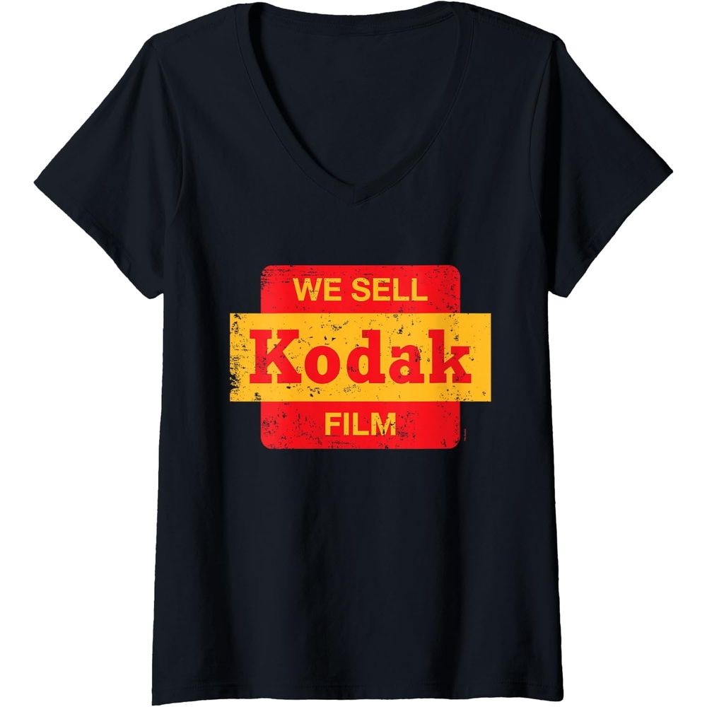 image:imageWomens Vintage We Sell Kodak Film Retail sign design VNeck TShirtBlack