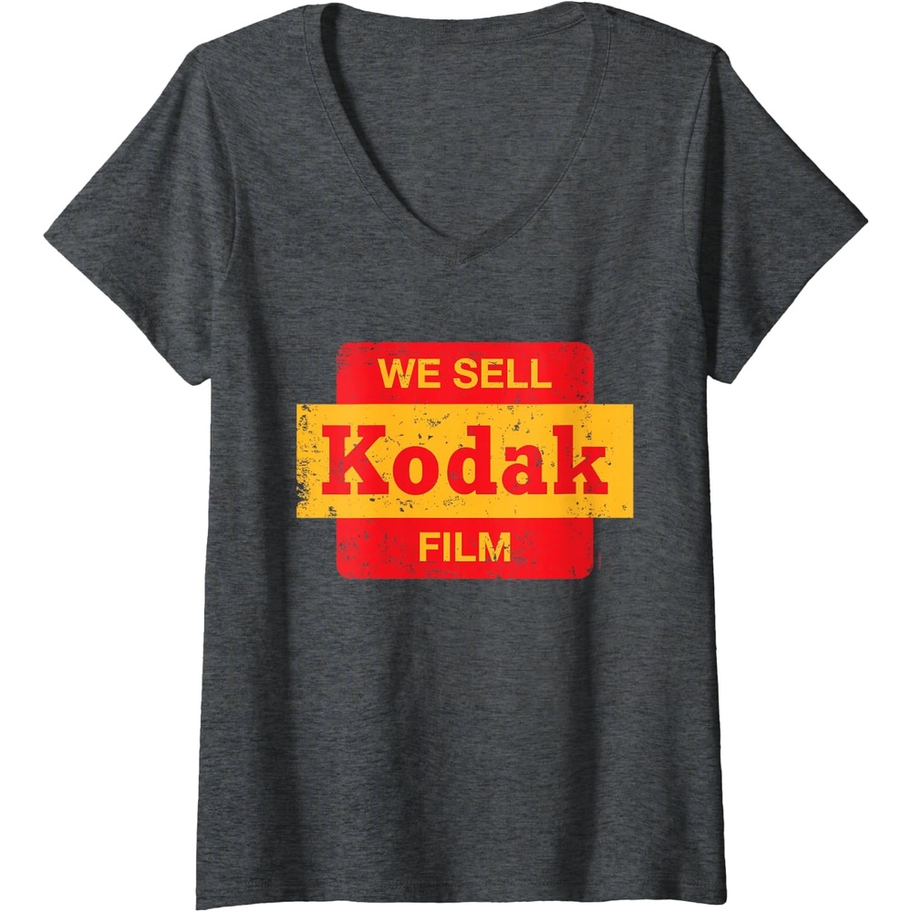 image:imageWomens Vintage We Sell Kodak Film Retail sign design VNeck TShirtDark Heather Grey