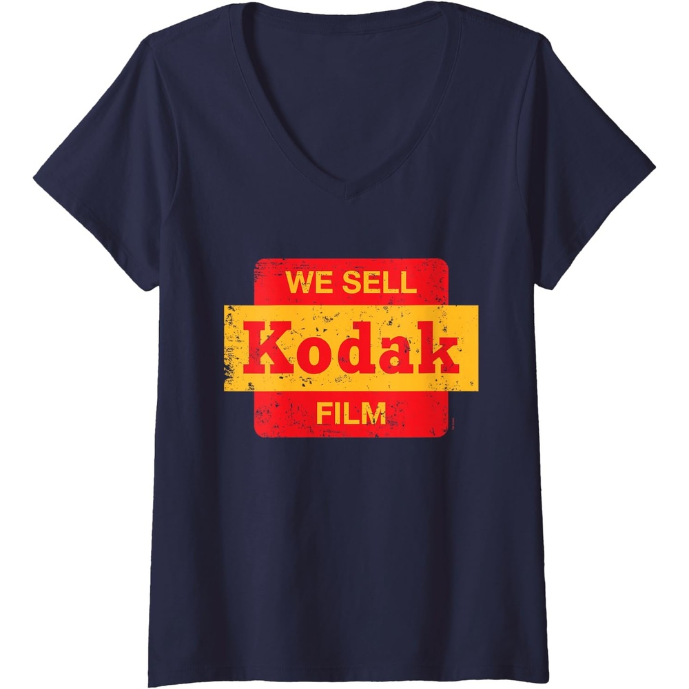 image:imageWomens Vintage We Sell Kodak Film Retail sign design VNeck TShirtNavy Blue
