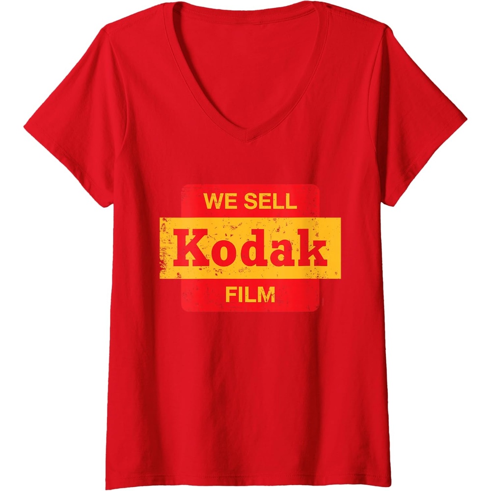 image:imageWomens Vintage We Sell Kodak Film Retail sign design VNeck TShirtRed