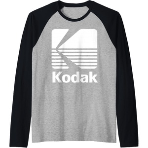 80’s Vintage Kodak Logo – White Raglan Baseball Tee(Black/Athletic Heather)