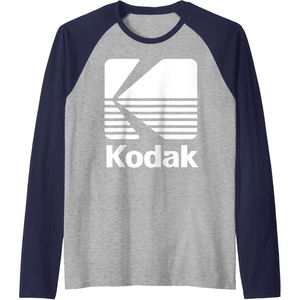 80’s Vintage Kodak Logo – White Raglan Baseball Tee(Navy Blue/Athletic Heather)