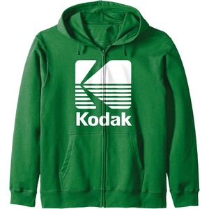 80’s Vintage Kodak Logo – White Zip Hoodie(Dark Green)