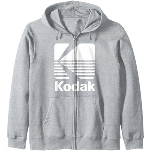 80’s Vintage Kodak Logo – White Zip Hoodie(Heather Grey)