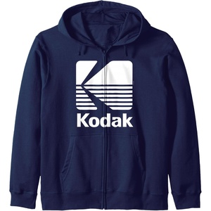 80’s Vintage Kodak Logo – White Zip Hoodie(Navy Blue)