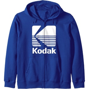 80’s Vintage Kodak Logo – White Zip Hoodie(Royal Blue)