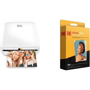 Kodak 2″x3″ Premium Zink Photo Paper (100 Sheets) & Step Wireless Mobile Photo Mini Printer (White) Compatible w/iOS & Android, NFC & Bluetooth Devices(100 Sheets)