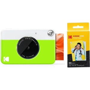 Kodak Printomatic Digital Instant Print Camera (Neon Green) with Kodak 2ʺx3ʺ Premium ZINK Photo Paper (50 Sheets)(Green)