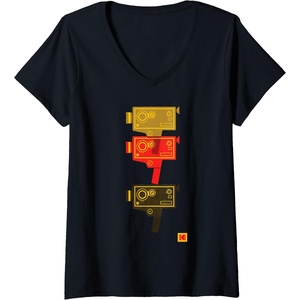 Womens KODAK M7 Movie Camera Art V-Neck T-Shirt(Black)