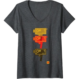 Womens KODAK M7 Movie Camera Art V-Neck T-Shirt(Dark Heather Grey)