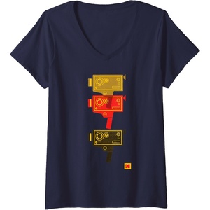 Womens KODAK M7 Movie Camera Art V-Neck T-Shirt(Navy Blue)